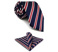 S&W SHLAX&WING Striped Tie Set for Men Blue Red Necktie and Pocket Square for Suit Jacket