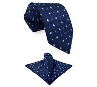 S&W SHLAX&WING Tie Set for Men Midnight Blue Clover for Wedding Groomsmen Necktie Hanky Combo Elegant Classic 57.5"