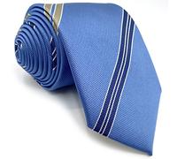 S&W SHLAX&WING Ties for Men Suits Steel Blue Stripes Business Necktie Classic Size 57.5"×3.15"