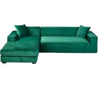 S Washable L-Shaped Sofa Covers 2 Pack - Soft Fur Protection for 3+2 Seater Green Chaise Lounge - Durable Slipcovers for Home Decor & Furniture Protection