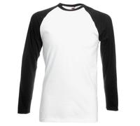 (S, White/Black) Fruit Of The Loom Mens Long Sleeve Baseball T-Shirt
