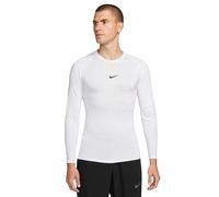 (S, White/Black) Nike Mens Dri-FIT Fitted Long-Sleeved Fitness Base Layer Top