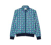 (S, White/Blue) Lacoste Mens Geometric Full Zip Sweatshirt