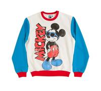 (S, White/Blue/Red) Disney Unisex Adult Mickey Mouse Retro Colour Block Sweatshirt