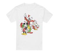 (S, White) Disney Mens Mickey & Friends Fairy Lights Christmas T-Shirt