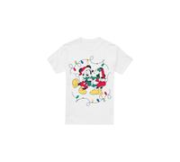 (S, White) Disney Mens Mickey & Minnie Mouse Kiss Christmas T-Shirt