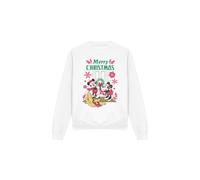 (S, White) Disney Unisex Adult Mickey & Minnie Mouse Wreath Christmas Sweatshirt
