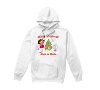 (S, White) Dora The Explorer Mens Happy Holidays Dora & Boots Hoodie