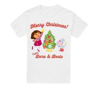 (S, White) Dora The Explorer Mens Happy Holidays Dora & Boots T-Shirt