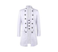 (S, White) Mens Overcoat Steampunk Vintage Coat Gothic Victorian Frock Carnival Costume