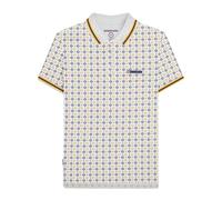 (S, White/Navy/Smoke Blue) Lambretta Mens Geometric Polo Shirt