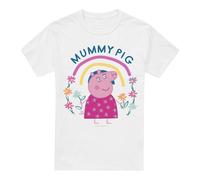 (S, White) Peppa Pig Mens Mummy Pig Floral Rainbow T-Shirt