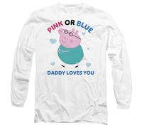 (S, White) Peppa Pig Unisex Adult Pink Or Blue Daddy Loves You Long-Sleeved T-Shirt