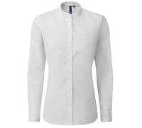 (S, White) Premier Womens/Ladies Banded Grandad Collar Formal Shirt