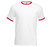 (S, White/Red) Fruit Of The Loom Mens Ringer Short Sleeve T-Shirt