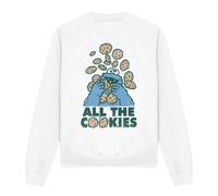 (S, White) Sesame Street Unisex Adult All The Cookies Cookie Monster Sweatshirt