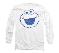 (S, White) Sesame Street Unisex Adult Cookie Monster Mono Long-Sleeved T-Shirt