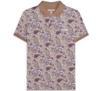 (S, Woodsmoke) Lambretta Mens Paisley Brand Three Button Retro Short Sleeve Polo Shirt Top