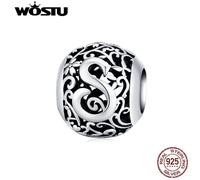 (S) Wostu Authentic Original 925 Sterling Silver Mori Letter A-z Charm Beads For Women Bracelet & Bangle Diy Jewelry Making