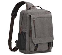 S-ZONE 13-16 Inch Canvas Laptop Backpack for Men Large Causal Daypack Crossbody Sling Chest Bag Water Resistant