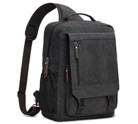 S-ZONE 13-16 Inch Canvas Laptop Backpack for Men Large Causal Daypack Crossbody Sling Chest Bag Water Resistant