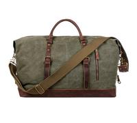 S-ZONE 52L Large Canvas Genuine Leather Trim Travel Tote Duffel Shoulder Weekend Bag Unisex Weekender Overnight Carryon Handbag Shoulder Bag