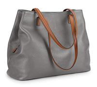 S-ZONE Ladies Soft Genuine Leather Handbag Large Capacity Shoulder Bag for 13" Laptop, grey, L, Hobo Bags