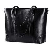 S-ZONE Leather Laptop Tote Bag Large Shoulder Bag with Padded Compartment