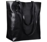 S-Zone Vintage Genuine Leather Tote Shoulder Bag Handbag Big Large Capacity, Black, L