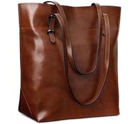S-ZONE Vintage Genuine Leather Tote Shoulder Bag Handbag Big Large Capacity (Dark Brown)