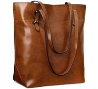 S-ZONE Vintage Genuine Split Leather Tote Shoulder Bag Handbag Big Large Capacity (Brown)