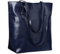 S-ZONE Vintage Genuine Split Leather Tote Shoulder Bag Handbag Big Large Capacity (Dark Blue)