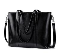 S-ZONE Women Cow Split Leather Laptop Tote Bag Shoulder Handbags 15.6 Inch Purse