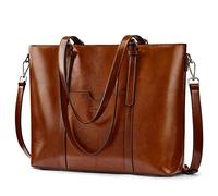 S-ZONE Women Genuine Leather Laptop Tote Bag Office Shoulder Handbag Briefcase 15.6 inch Computer Work Purse