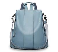 S-ZONE Women Soft Leather Backpack Anti-theft Purse Ladies Waterproof Rucksack School Bag (Blue)