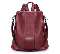 S-ZONE Women Soft Leather Backpack Anti-theft Purse Ladies Waterproof Rucksack School Bag (Wine Red)