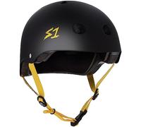 S1 Lifer Helmet for Skateboarding, BMX, and Roller Skating - EPS Fusion Foam, CPSC & ASTM Certified - Black Matte w/Yellow Straps Large (55.8 cm)