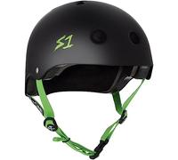 S1 Lifer Helmet for Skateboarding, BMX, and Roller Skating - EPS Fusion Foam, CPSC & ASTM Certified - Black Matte w/Bright Green Straps Large (55.8 cm)