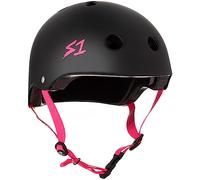 S1 Lifer Helmet for Skateboarding, BMX, and Roller Skating - EPS Fusion Foam, CPSC & ASTM Certified - Black Matte w/Pink Straps Medium (54.6 cm)