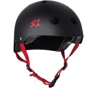 S1 Lifer Helmet for Skateboarding, BMX, and Roller Skating - EPS Fusion Foam, CPSC & ASTM Certified - Black Matte w/Red Straps Small (53.3 cm)