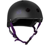 S1 Lifer Helmet for Skateboarding, BMX, and Roller Skating - EPS Fusion Foam, CPSC & ASTM Certified - Black Matte w/Purple Straps Large (55.8 cm)