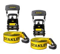 STANLEY S1007 Black/Yellow 1.5" x 16' Ratchet Tie Down Straps - 1,100 lb Safe Working Load / 3,300 lb Break Strength, 2 Pack