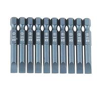 S2 Slotted Screwdriver Bit Set, 10 Pieces, 1/4 Inch Hex Shank, Flat Head, Alloy Steel, Magnetic, 50mm Length, Professional Precision Bits for Power Drills