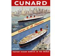 S2 Vintage Cunard Europe To America Cruise Ship Liner Travel Poster Re-Print - A4 (297 x 210mm) 11.7" x 8.3"