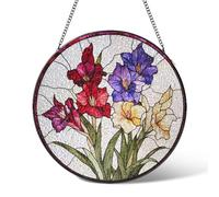 S2tMhb Gladiolus Flowers Stained Glass Window Hanging,August Birth Flower Suncatcher Garden Decor Birthday Gifts,Sun Catchers Home Decoration for Bedroom Kitchen Windows,Christmas 15cm
