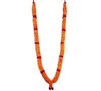S3A Chandan Haar Mala Garland with red artificial flower Photo Frame/Idol| Sandalwood scented traditional mala for God and Pitra Ancestors Photo Frame/Idols (4 sizes) (6Ghar=43inches=110cms=3.6feet)