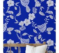 S4Sassy Midnight Hibiscus Wallpaper - Blue Wall Covering, 25" x 120" Self-Adhesive Textured Vinyl Walls Paper, Decorative Wall Wrap, Easy DIY Walls Covering for Bedroom, Living Room, Living Space