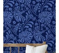 S4Sassy Modern Floral Vine Print Wallpaper - Blue Bohemian Walls Covering, 25" x 120" Self-Adhesive Vinyl Wall Paper, Decorative Wallwrap, Easy DIY Walls Covering for Bedroom, Cabinets, Living Spaces