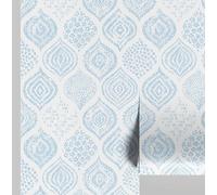 S4Sassy Peel and Stick Wall Covering, Boho Paisley Print Removable Vinyl Wallwrap - Modern Wall Mural, Blue Instant Walls Makeover Wallpaper for Bedroom, Bathroom, Laundry Room - 25"x120" inch