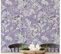 S4Sassy Peel and Stick Wall Covering, Garden Floral Removable Wall Wrap - Asian Style Mural, Instant for Bathroom, Laundry Room, Closet Interior - Self-Adhesive Wallpaper Vinyl - Purple, 25"x120"